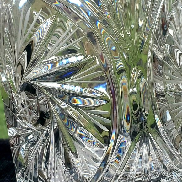 Pinwheel Hand Cut Etched Lead Crystal Vase Candle Holder Poland 4.5" bisquit jar - Picture 7 of 11